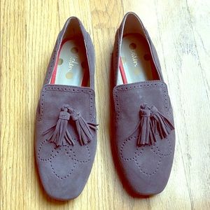 Gray suede women’s loafers, 8.5